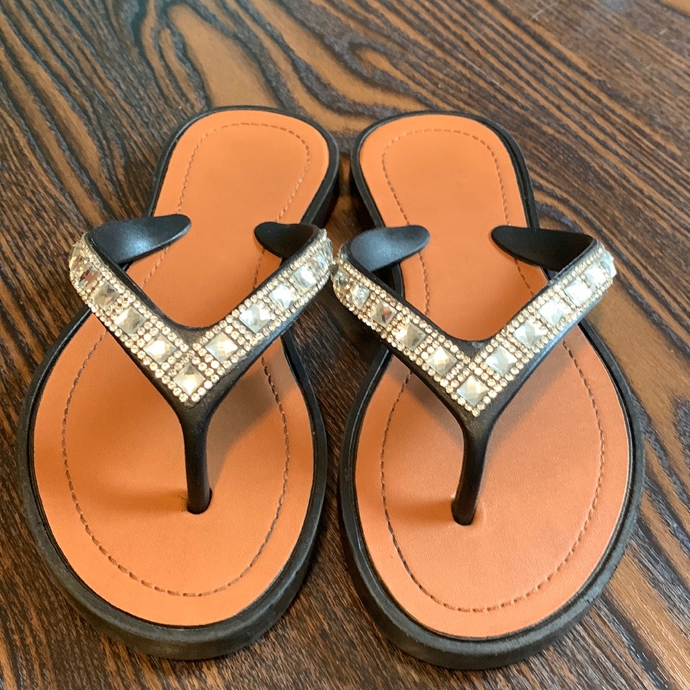 Rhinestone kid flip flops.
